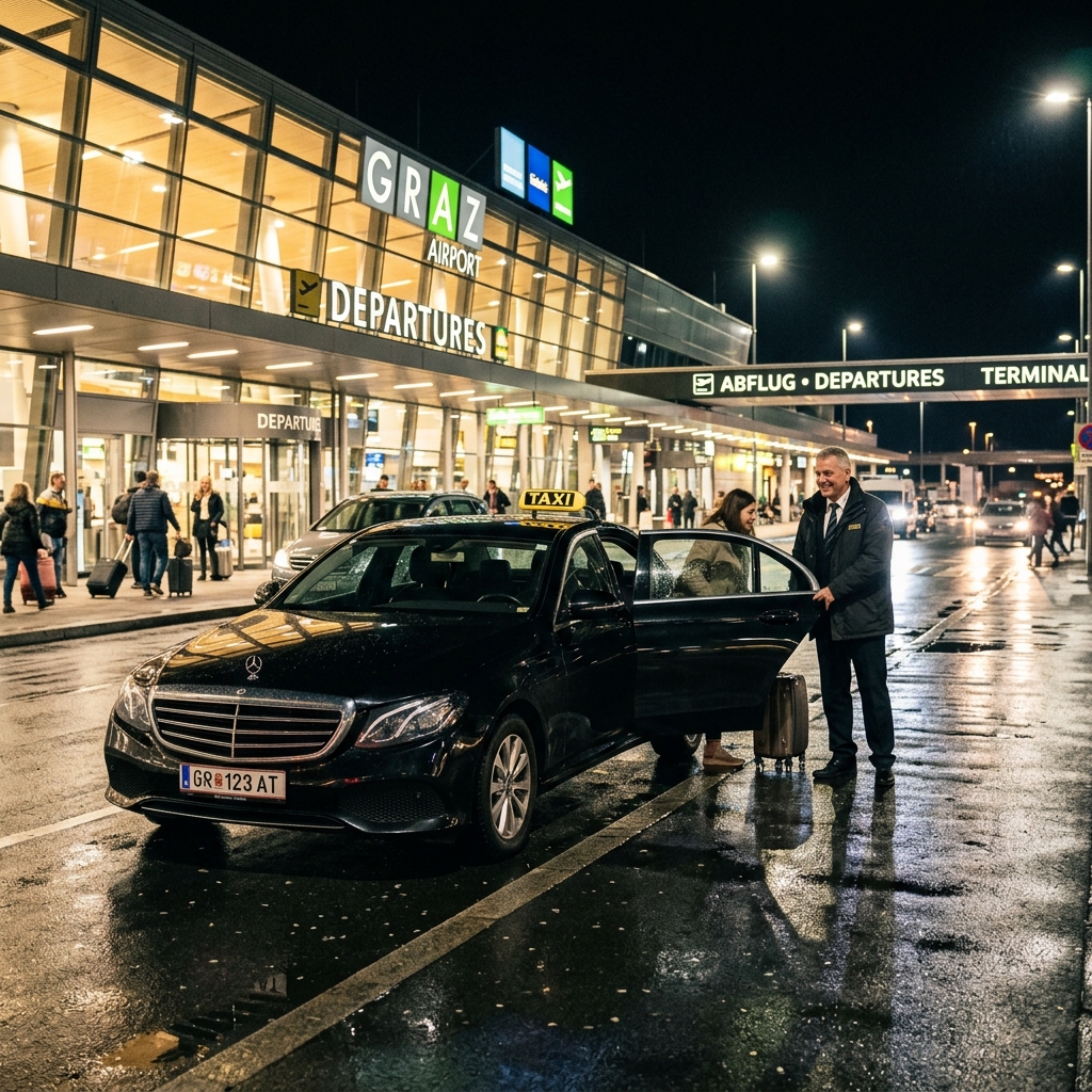 Flughafentaxi Graz – 24/7 Flughafentransfer am Flughafen Graz GRZ